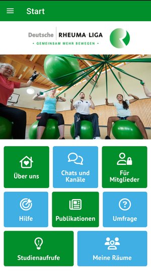 Die Startseite der App Team Rheuma