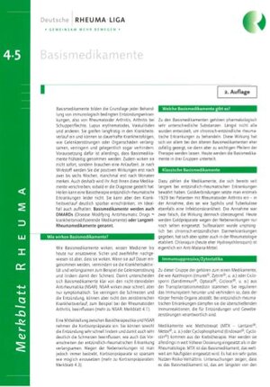 Titelbild Merkblatt Basismedikamente Rheuma Liga rheumaliga